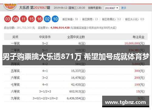 男子购票擒大乐透871万 希望加号成就体育梦